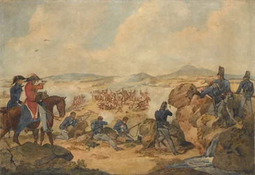 Eine Kampfhandlung während des Peninsularkrieges, bei der Schützen des 95. Schützenregiments als Scharfschützen agieren, um 1810